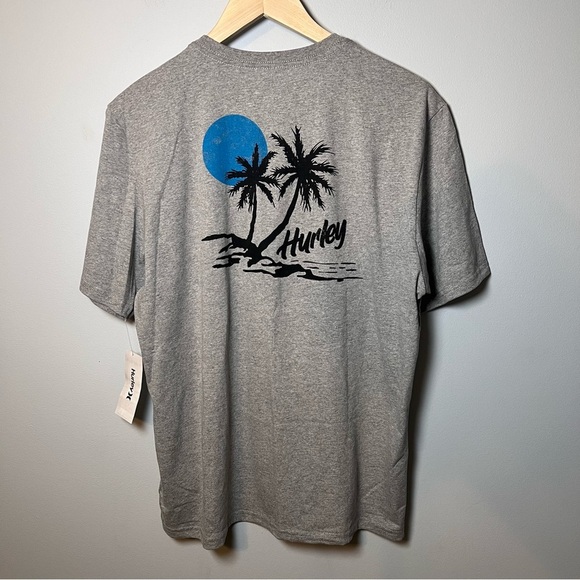 Hurley Everyday Short Sleeve T-shirt Men’s L Gray NWT! Beach Vacation Palm Tree - Picture 1 of 7